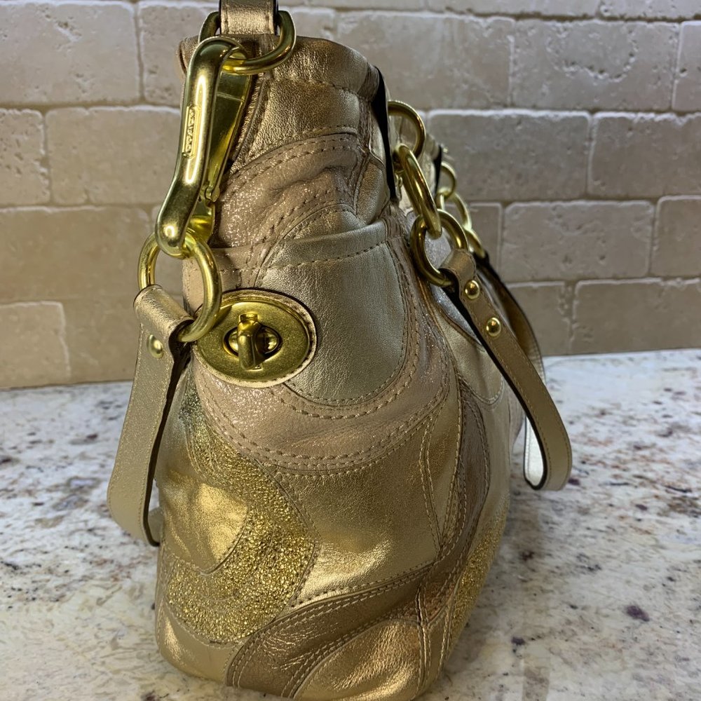 Coach Gold Inlaid Op Art Handbag 14833 Tote Crossbody - Picture 7 of 16